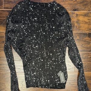 Sheer Black and Silver Sparkly Long Sleeve Top